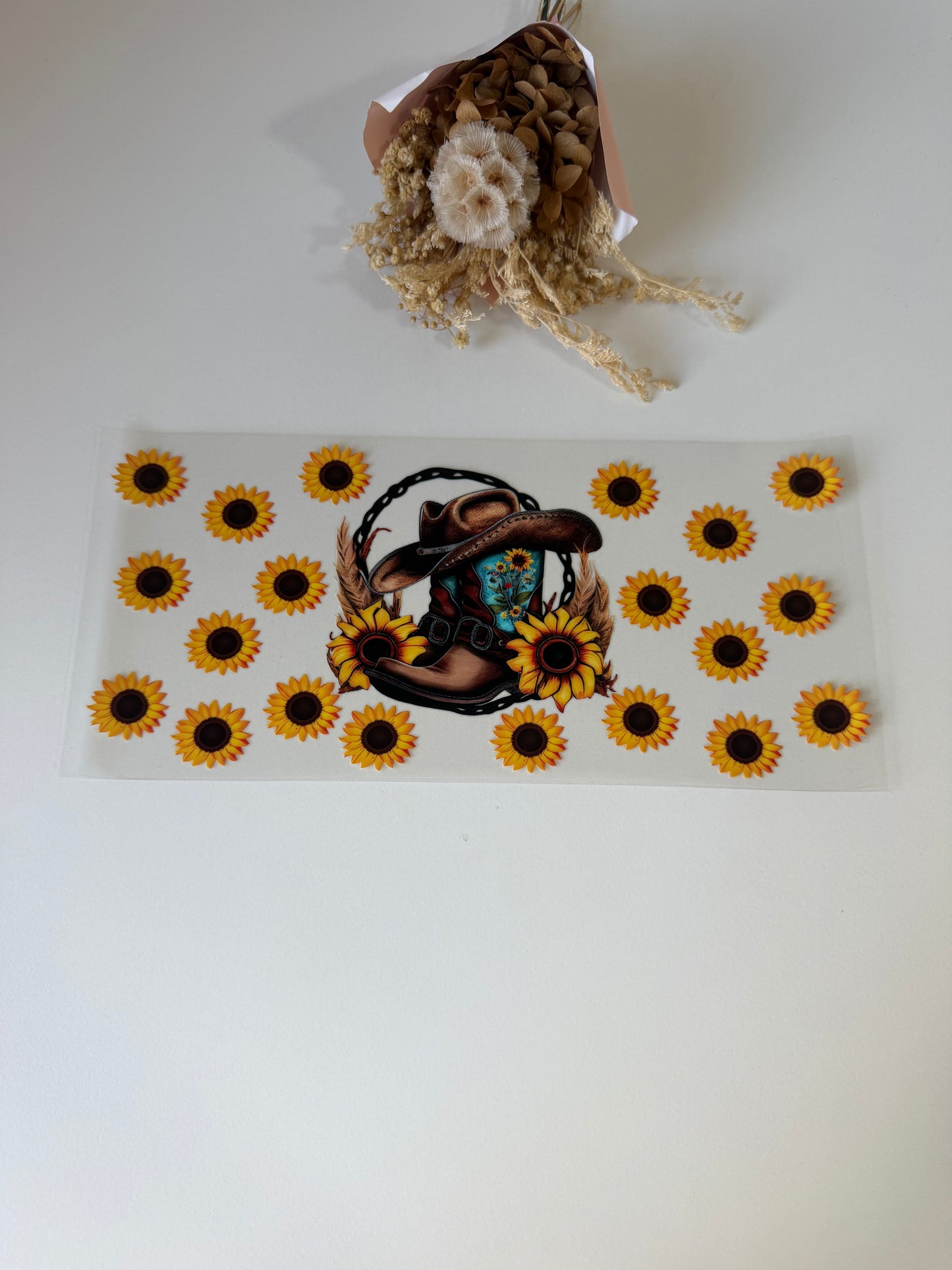 Sunflower boots uv dtf wrap