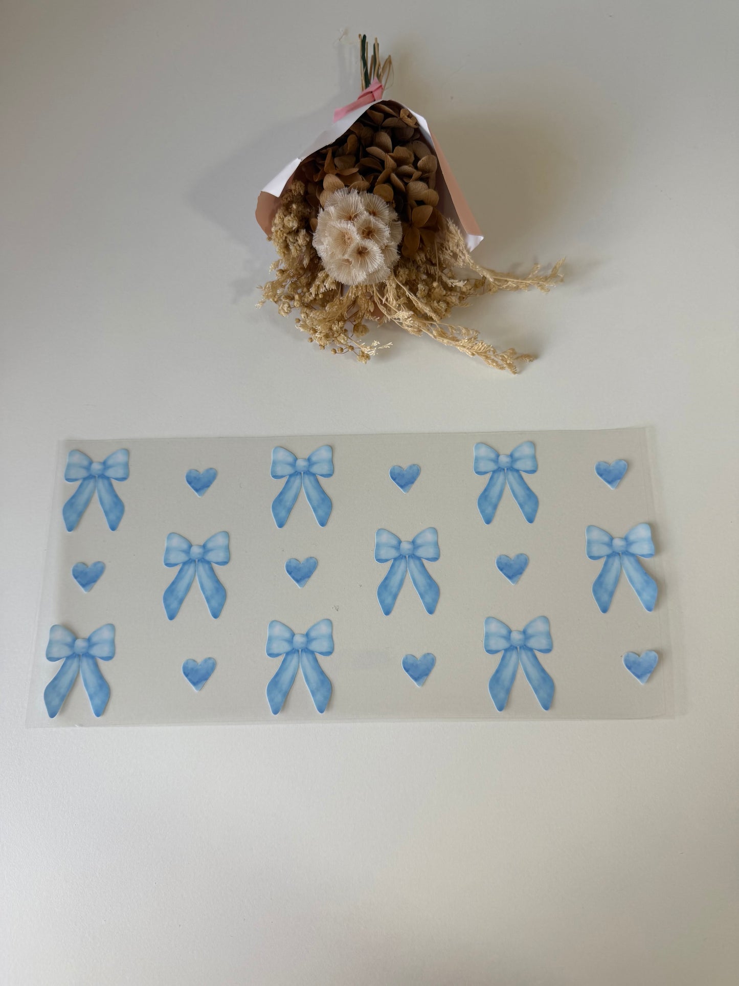 Blue bows and hearts uv dtf wrap