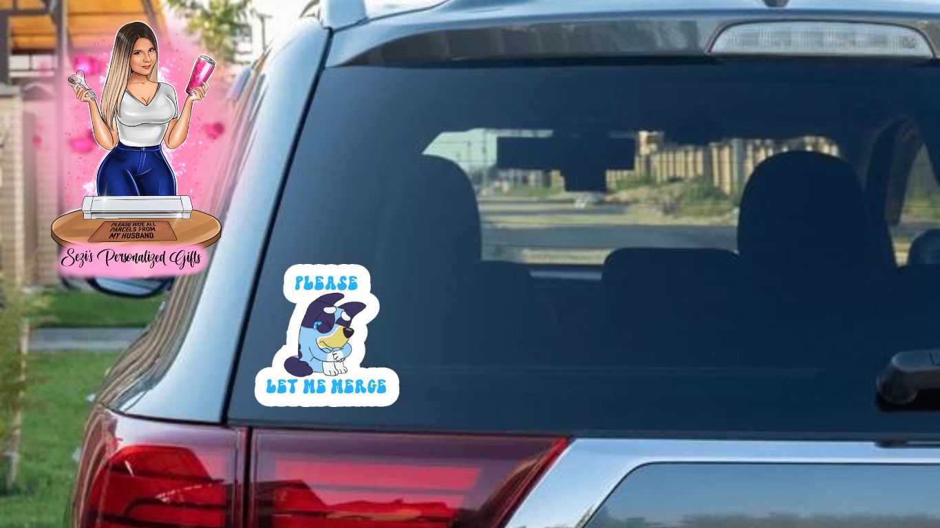 Bluey Please let me merge car decal