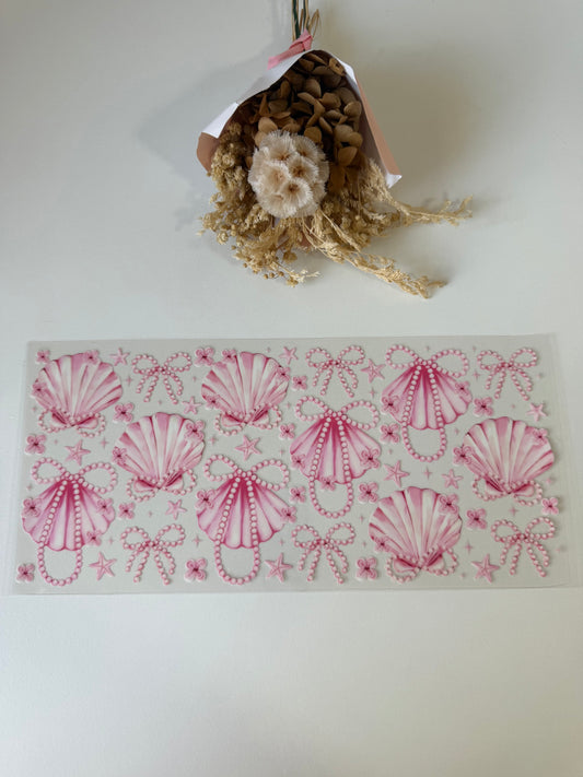 Pink seashells and bows uv dtf wrap