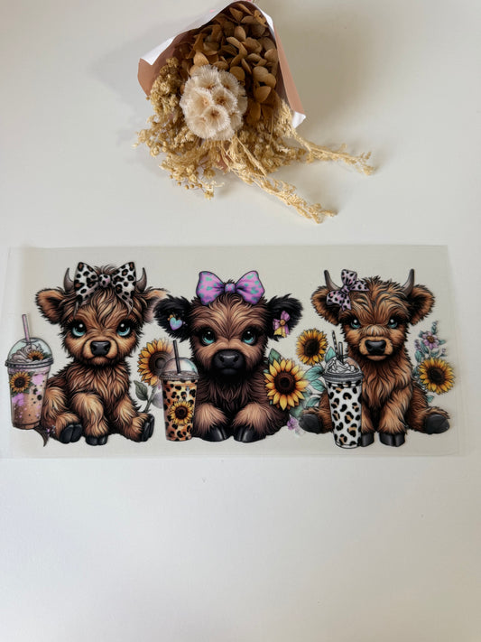 Caffeine highland cow uv dtf wrap