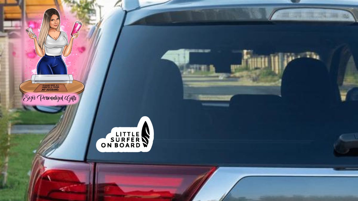 Little surfer on board car decal