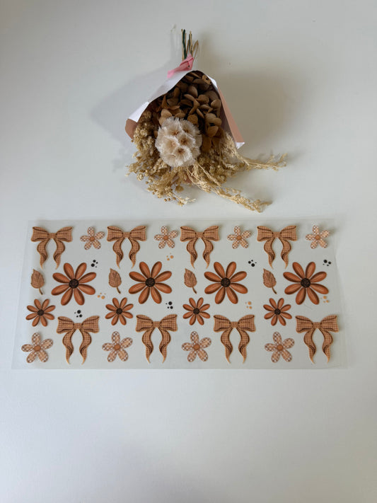 Gingham bows and flowers uv dtf wrap