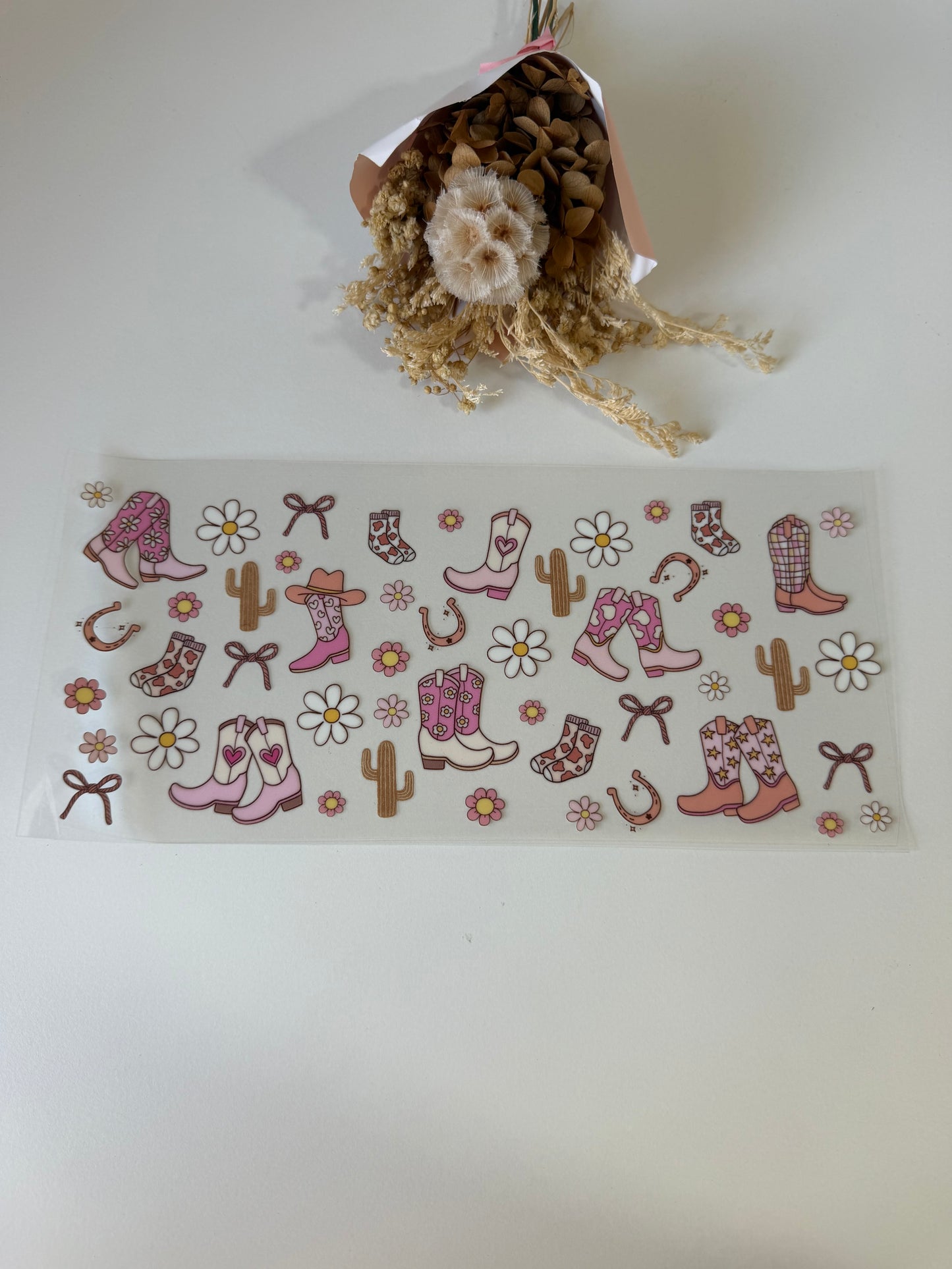 Cowgirl boots and hats uv dtf wrap