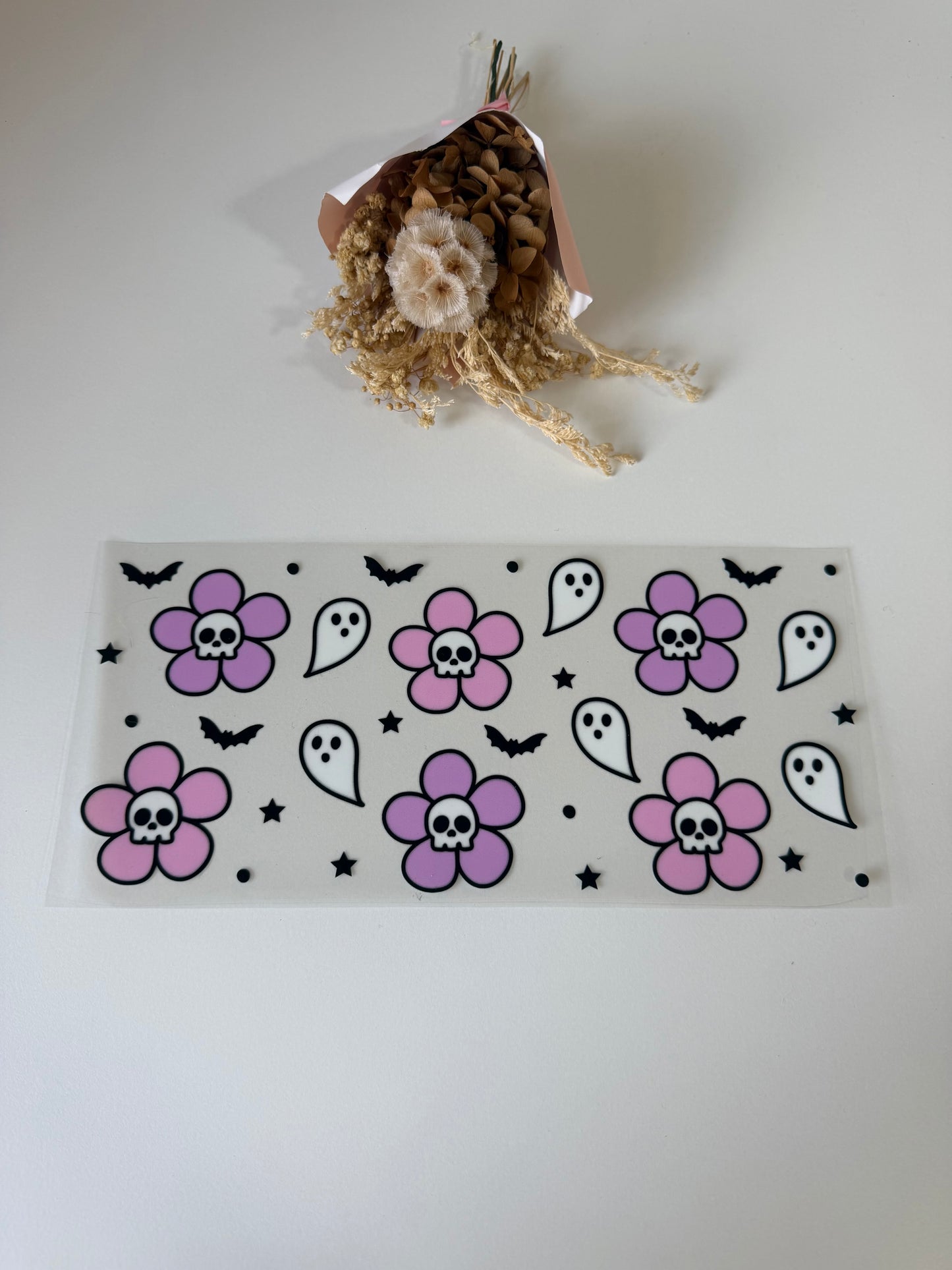 Ghosts skulls flowers uv dtf wrap