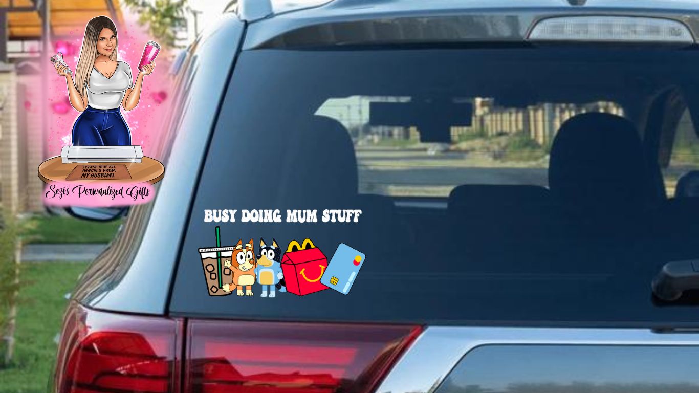 Busy doing mum stuff bluey iced coffee car decal